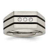 Stainless Steel Men's Ring with Brushed Black Finish and CZ Accents